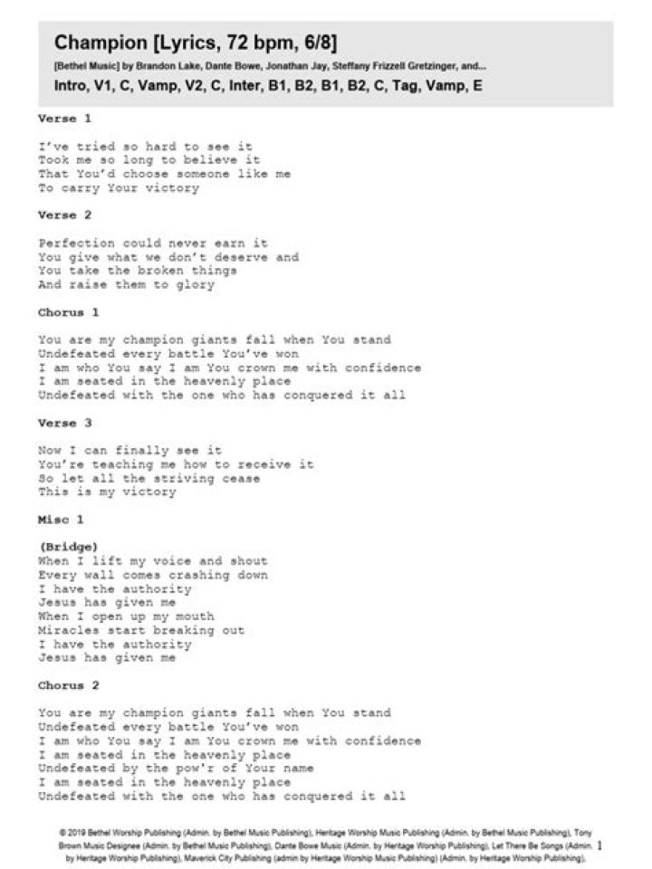 Lyrics & Translations of The Champion by The Score